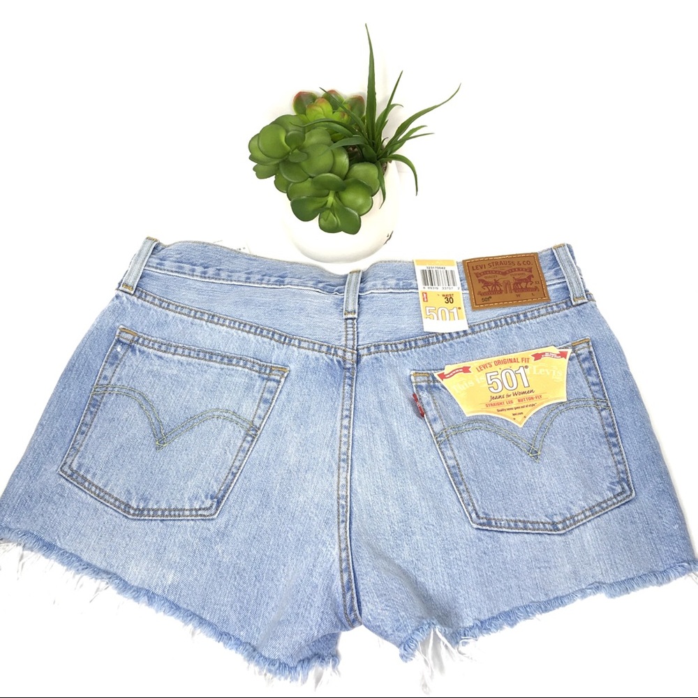 Levi 501 Light Wash Distressed Shorts - Picture 3 of 5